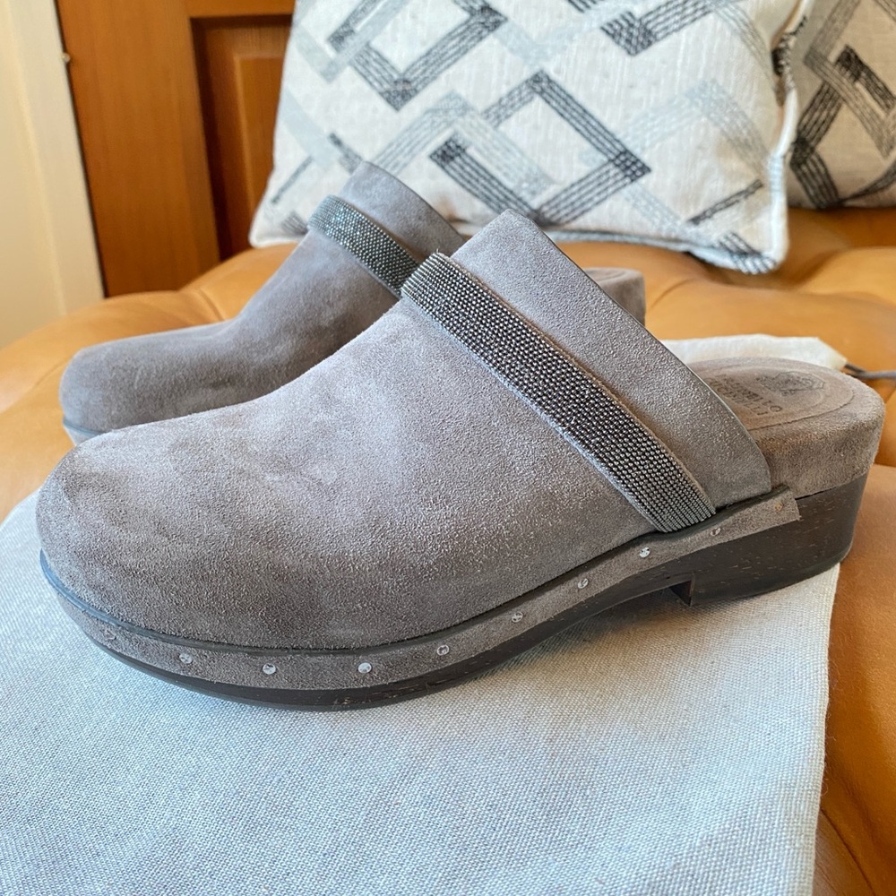 BRUNELLO CUCINELLI Bead-embellished suede clogs